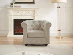 Poltrona|Vente-unique Poltrona fixa em veludo de cor - CHESTERFIELD Bege