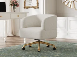 Poltrona|Merax Poltrona giratória - 71 x 60 x 71 cm - com 5 rodízios - rotação de 360° - chenille - Bege
