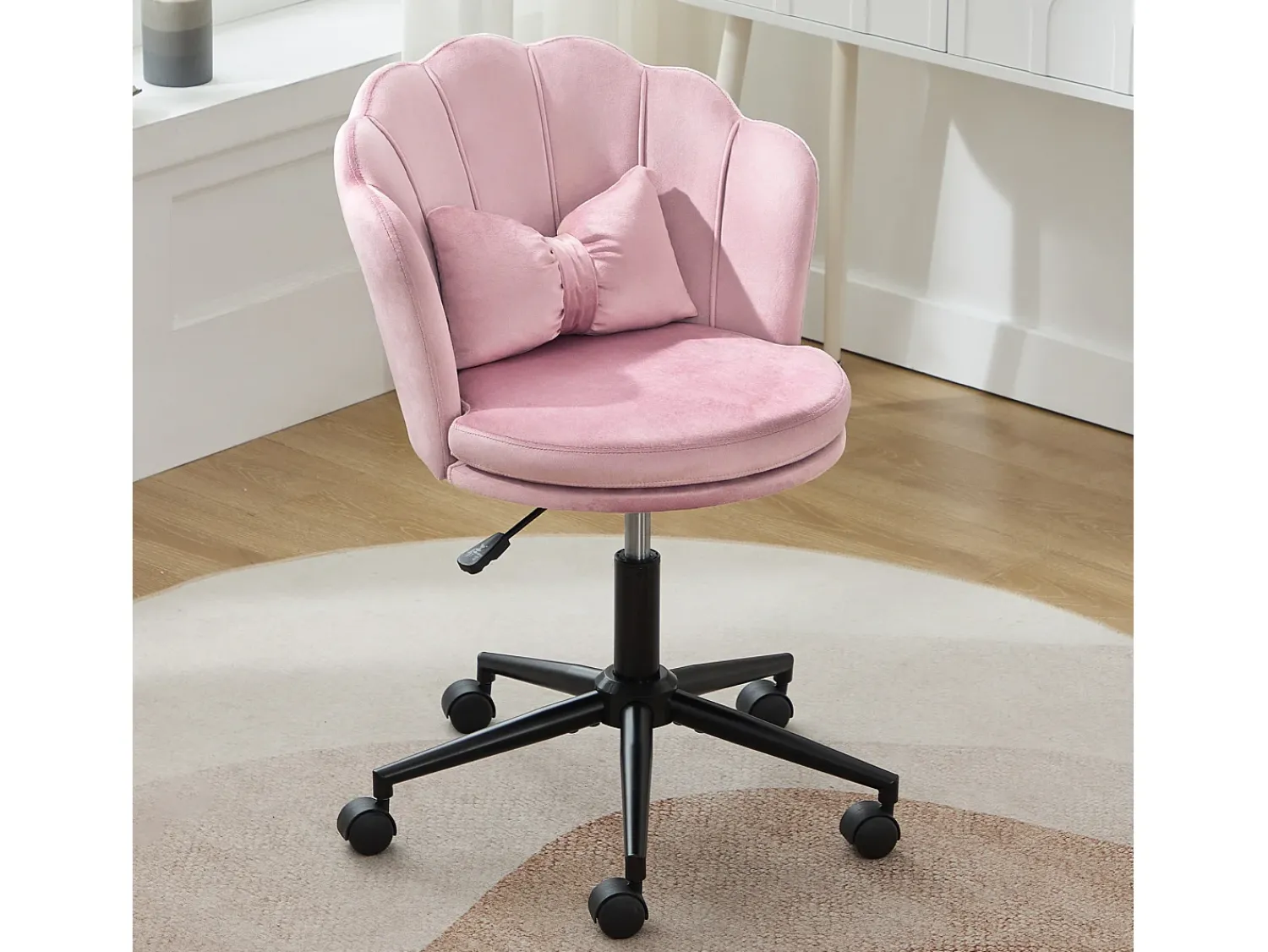 Merax Poltrona giratória com altura regulável - Encosto em forma de pétala - 55 x 42 x 73-83 cm - Veludo -^ Poltrona