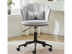 Poltrona*Merax Poltrona giratória com altura regulável - Encosto em forma de pétala - 55 x 42 x 73-83 cm - Veludo - Cinza Cinzento