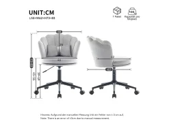 Poltrona*Merax Poltrona giratória com altura regulável - Encosto em forma de pétala - 55 x 42 x 73-83 cm - Veludo - Cinza Cinzento