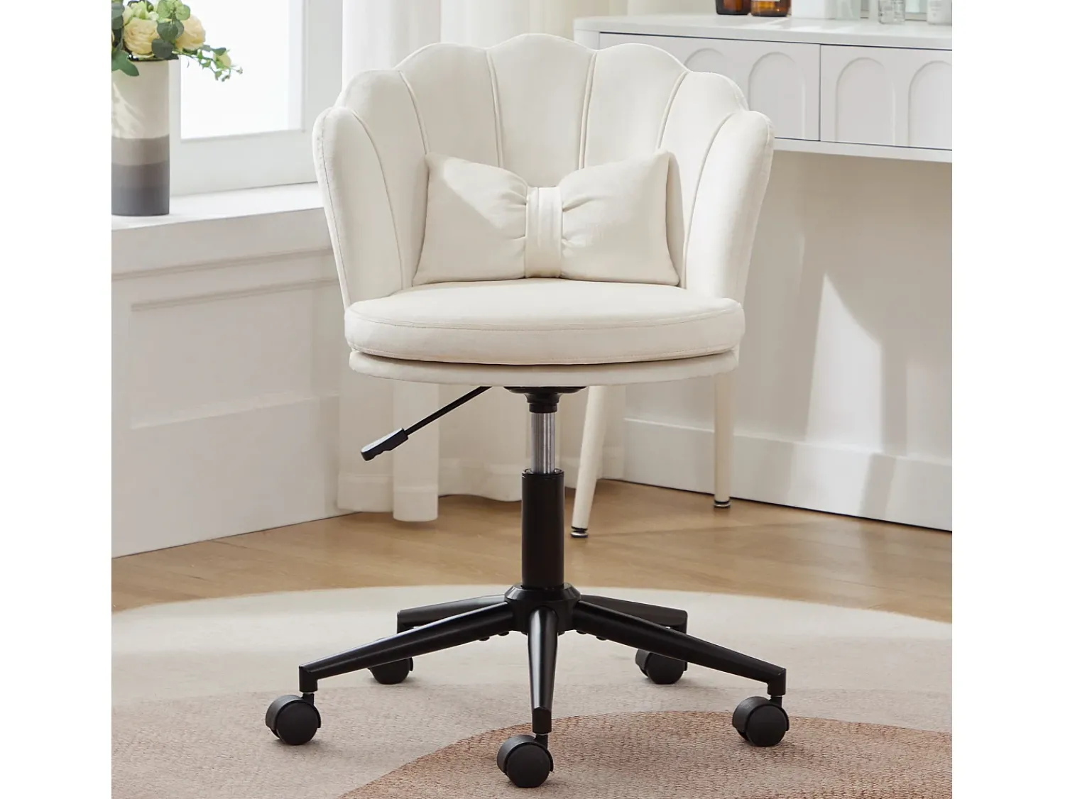 Merax Poltrona giratória com altura regulável - Encosto em forma de pétala - 55 x 42 x 73-83 cm - Veludo -^ Poltrona