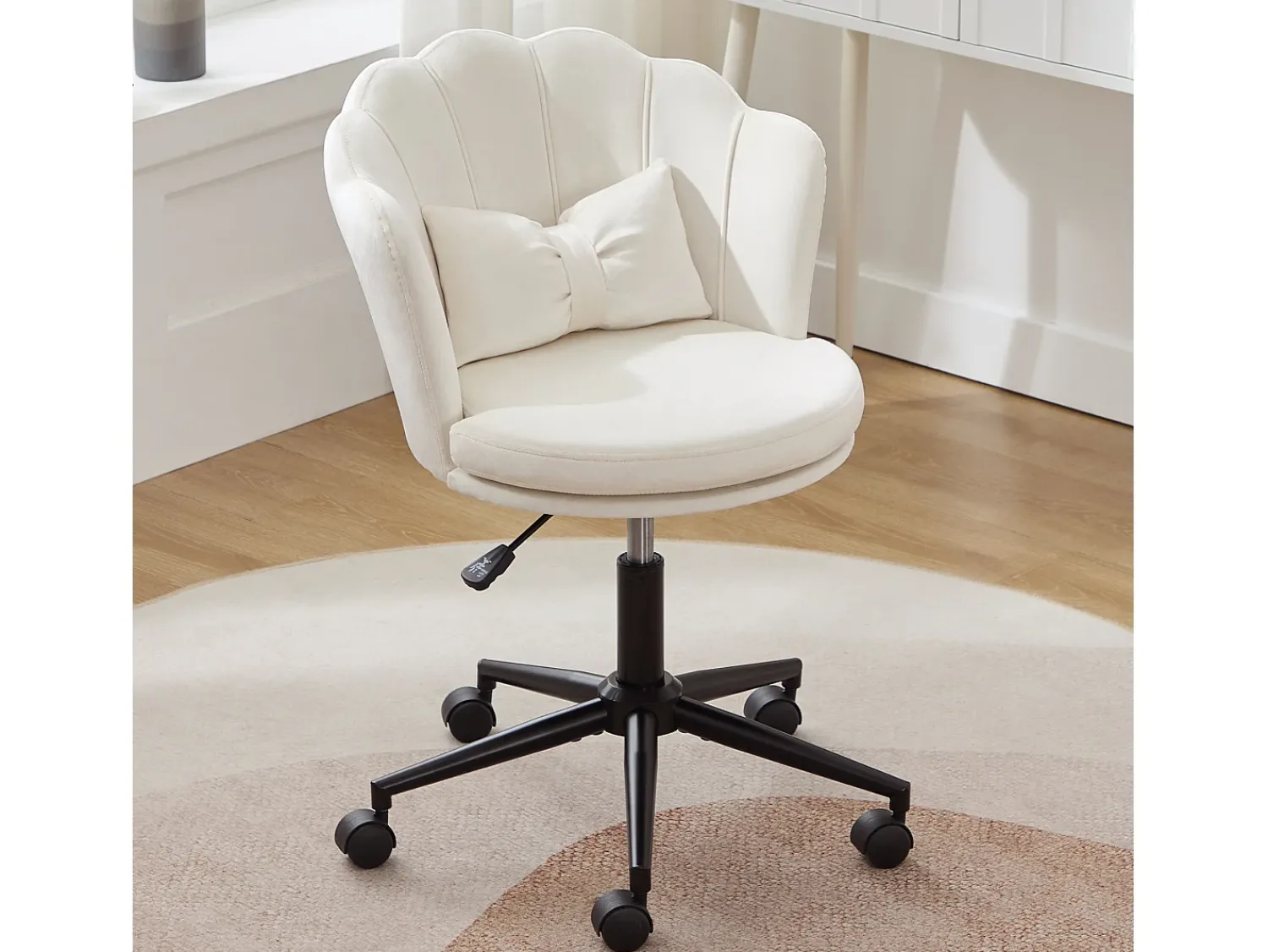 Merax Poltrona giratória com altura regulável - Encosto em forma de pétala - 55 x 42 x 73-83 cm - Veludo -^ Poltrona
