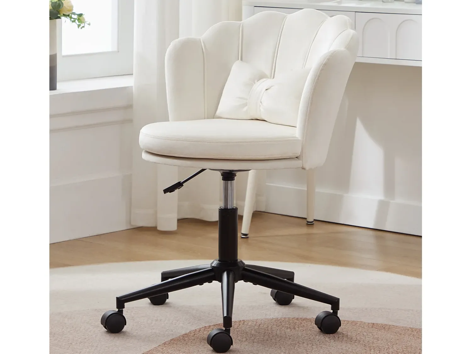Merax Poltrona giratória com altura regulável - Encosto em forma de pétala - 55 x 42 x 73-83 cm - Veludo -^ Poltrona