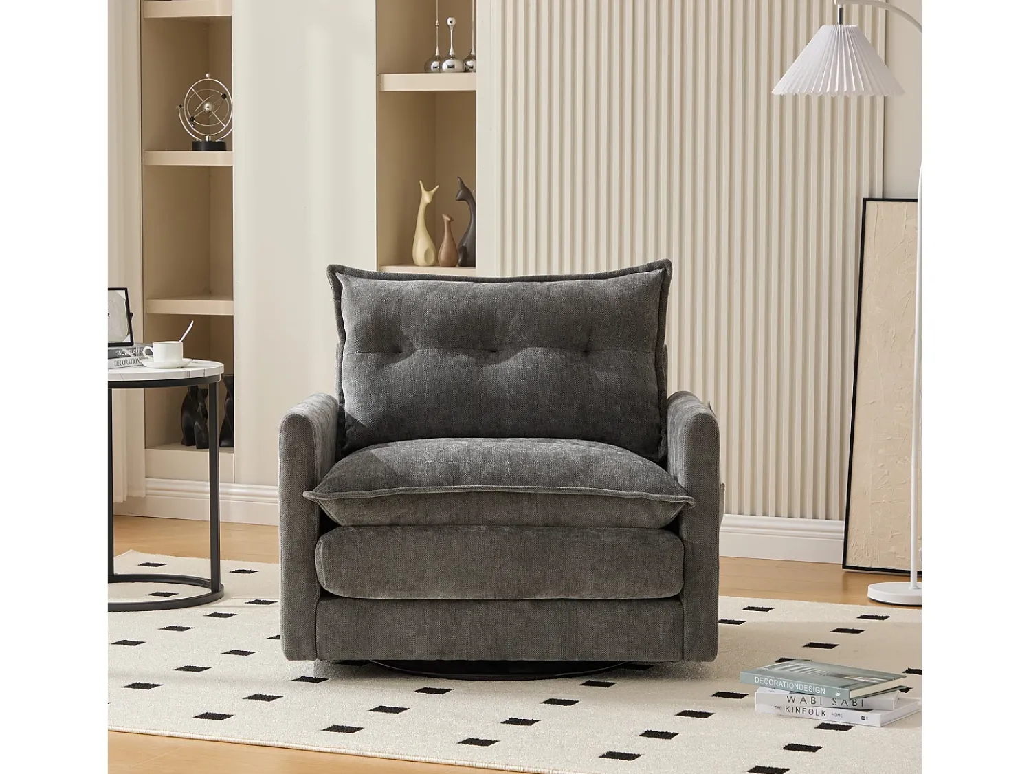 Poltrona|Hauss Spole Poltrona giratória com bolso lateral - Tecido chenille - Cinza Cinzento