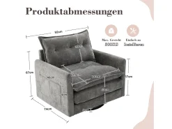 Poltrona|Hauss Spole Poltrona giratória com bolso lateral - Tecido chenille - Cinza Cinzento
