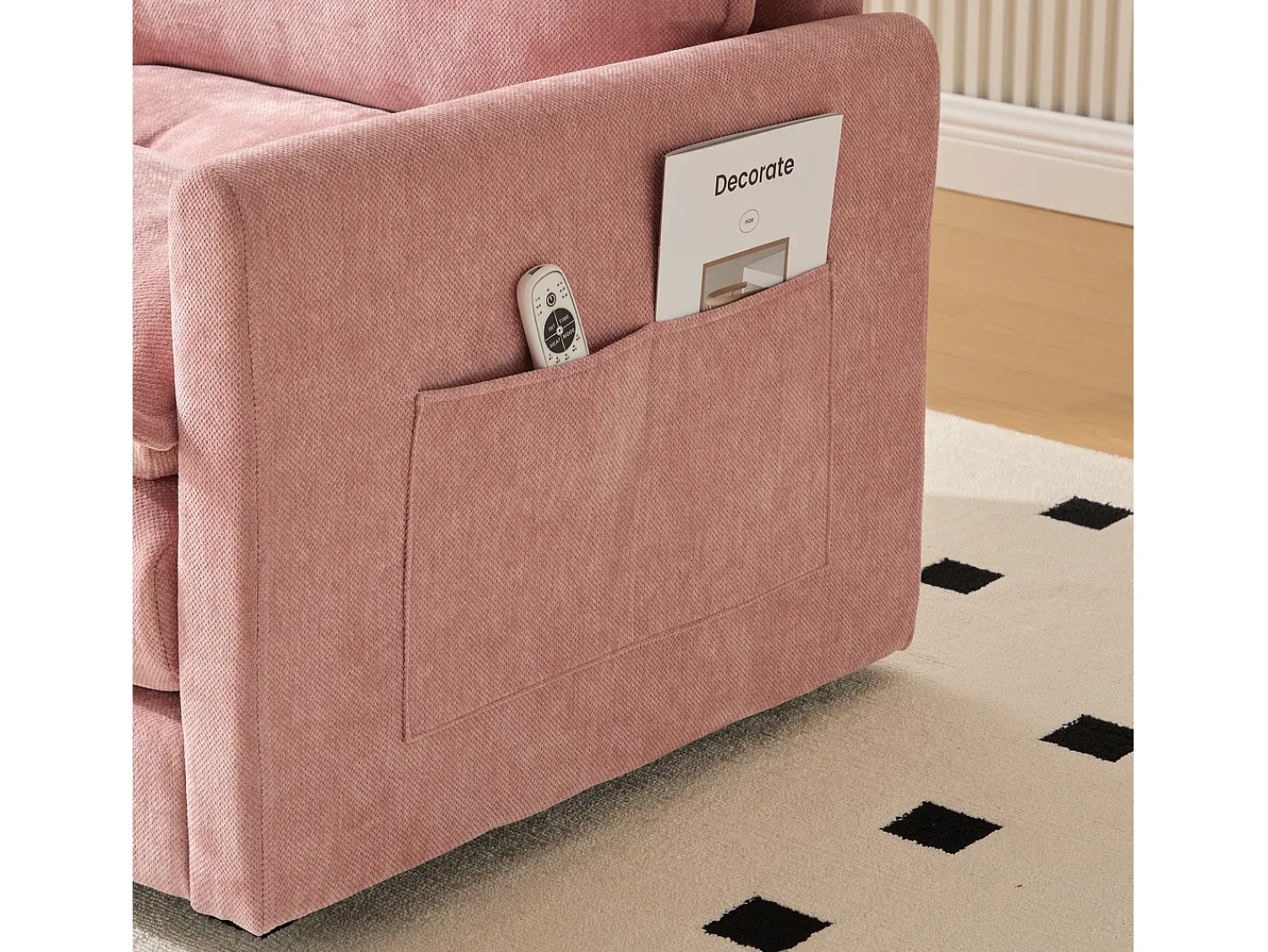 Online Hauss Spole Poltrona giratória com bolso lateral - Tecido chenille - Rosa