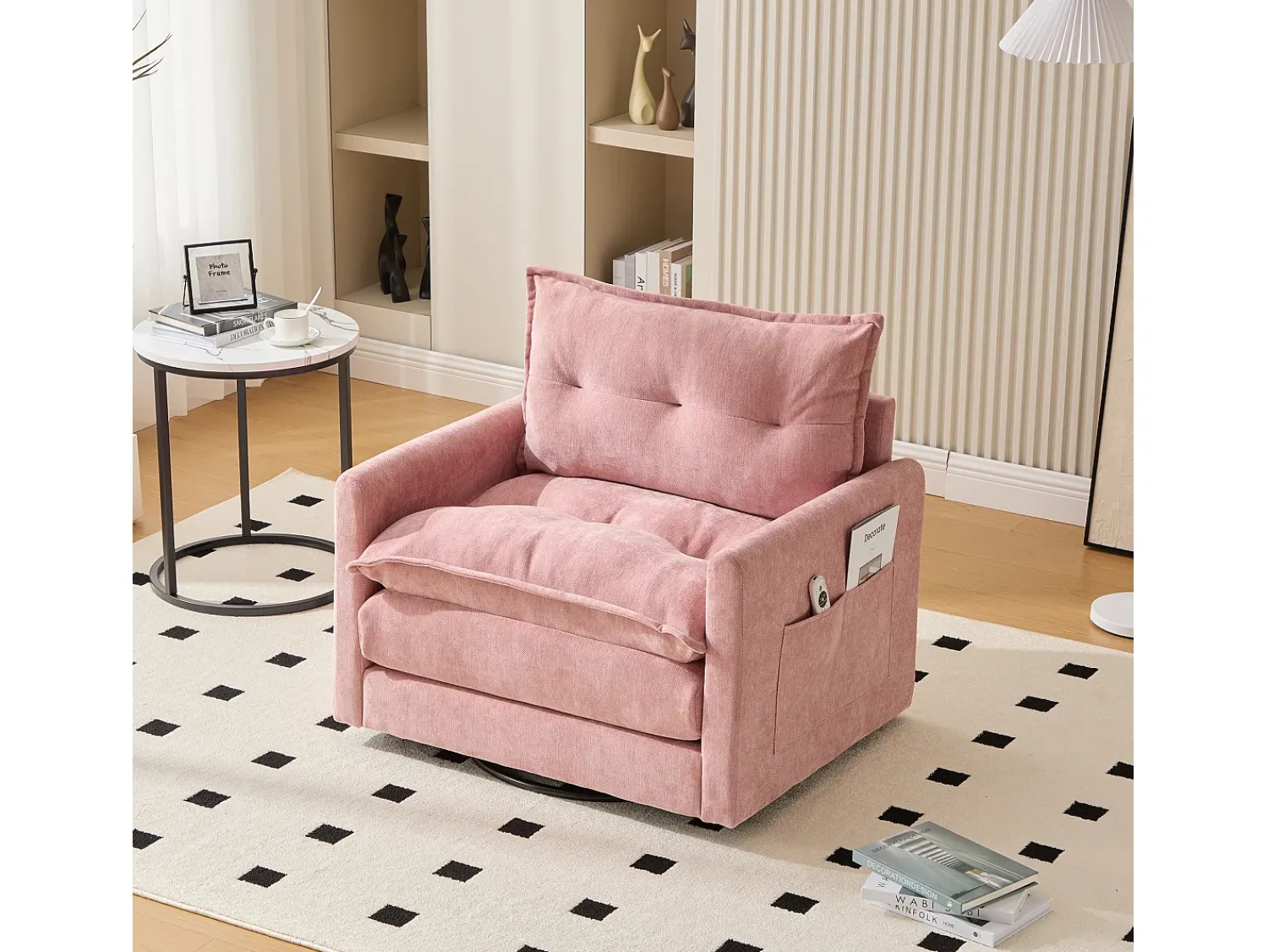 Online Hauss Spole Poltrona giratória com bolso lateral - Tecido chenille - Rosa
