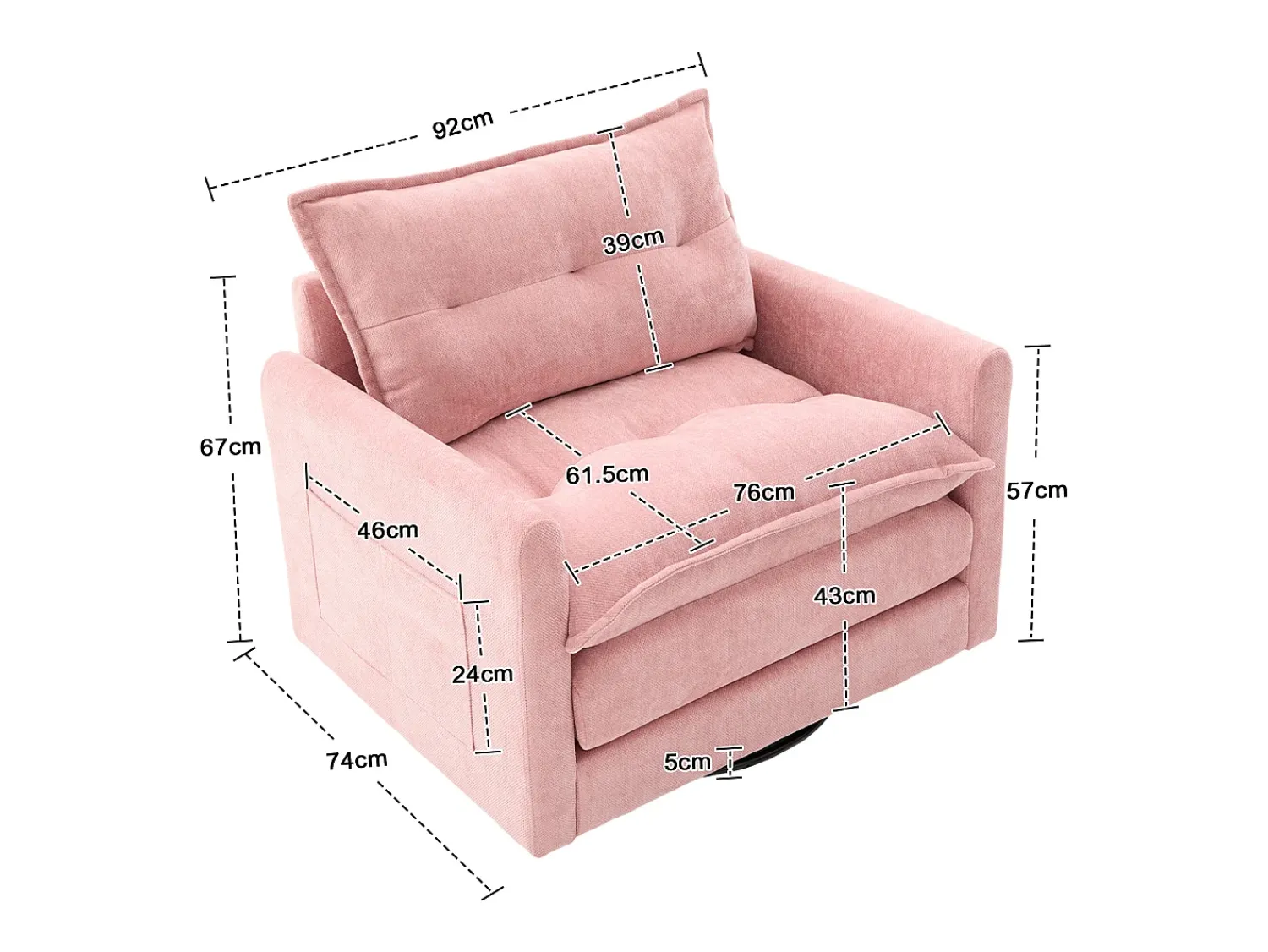 Online Hauss Spole Poltrona giratória com bolso lateral - Tecido chenille - Rosa