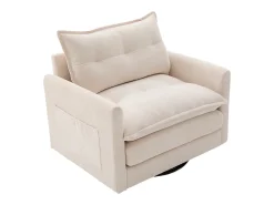 Poltrona*Hauss Spole Poltrona giratória com bolso lateral - Tecido chenille - Bege