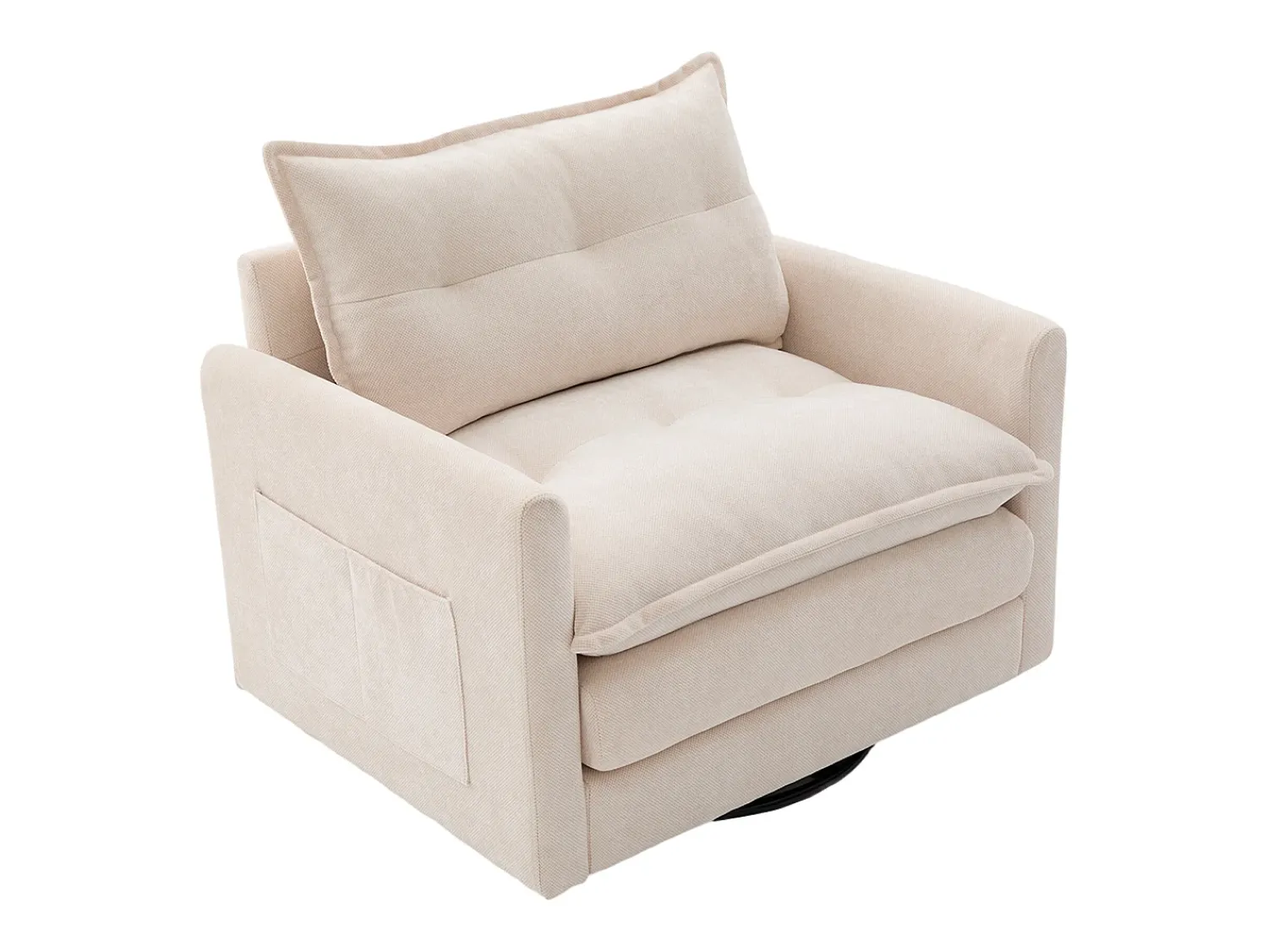 Poltrona*Hauss Spole Poltrona giratória com bolso lateral - Tecido chenille - Bege