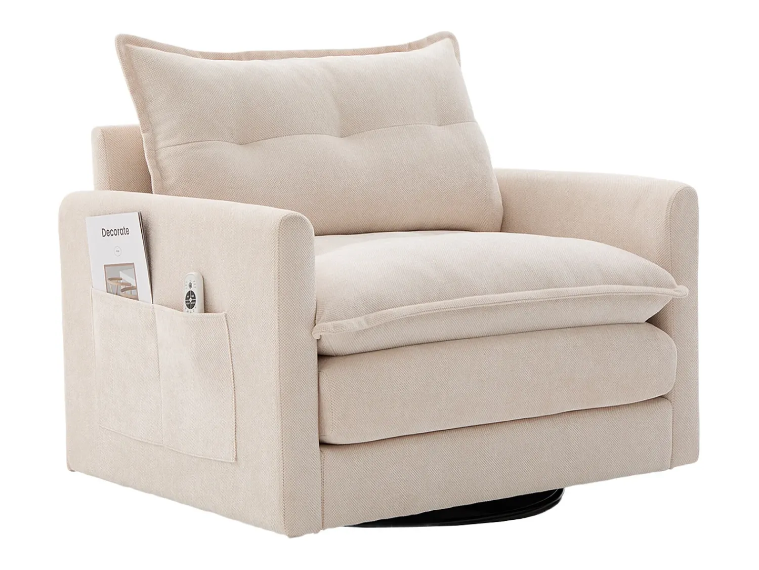 Poltrona*Hauss Spole Poltrona giratória com bolso lateral - Tecido chenille - Bege