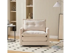Poltrona*Hauss Spole Poltrona giratória com bolso lateral - Tecido chenille - Bege
