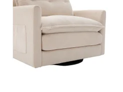 Poltrona*Hauss Spole Poltrona giratória com bolso lateral - Tecido chenille - Bege