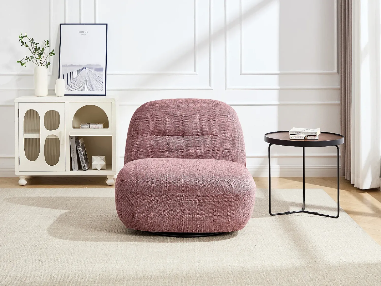 Discount Vente-unique Poltrona giratória em tecido texturizado cor vermelha POZETI Rosa