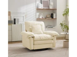 Poltrona*Hauss Spole Poltrona giratória em tecido chenille com almofada - Ideal para sala de estar, quarto e escritório. Bege