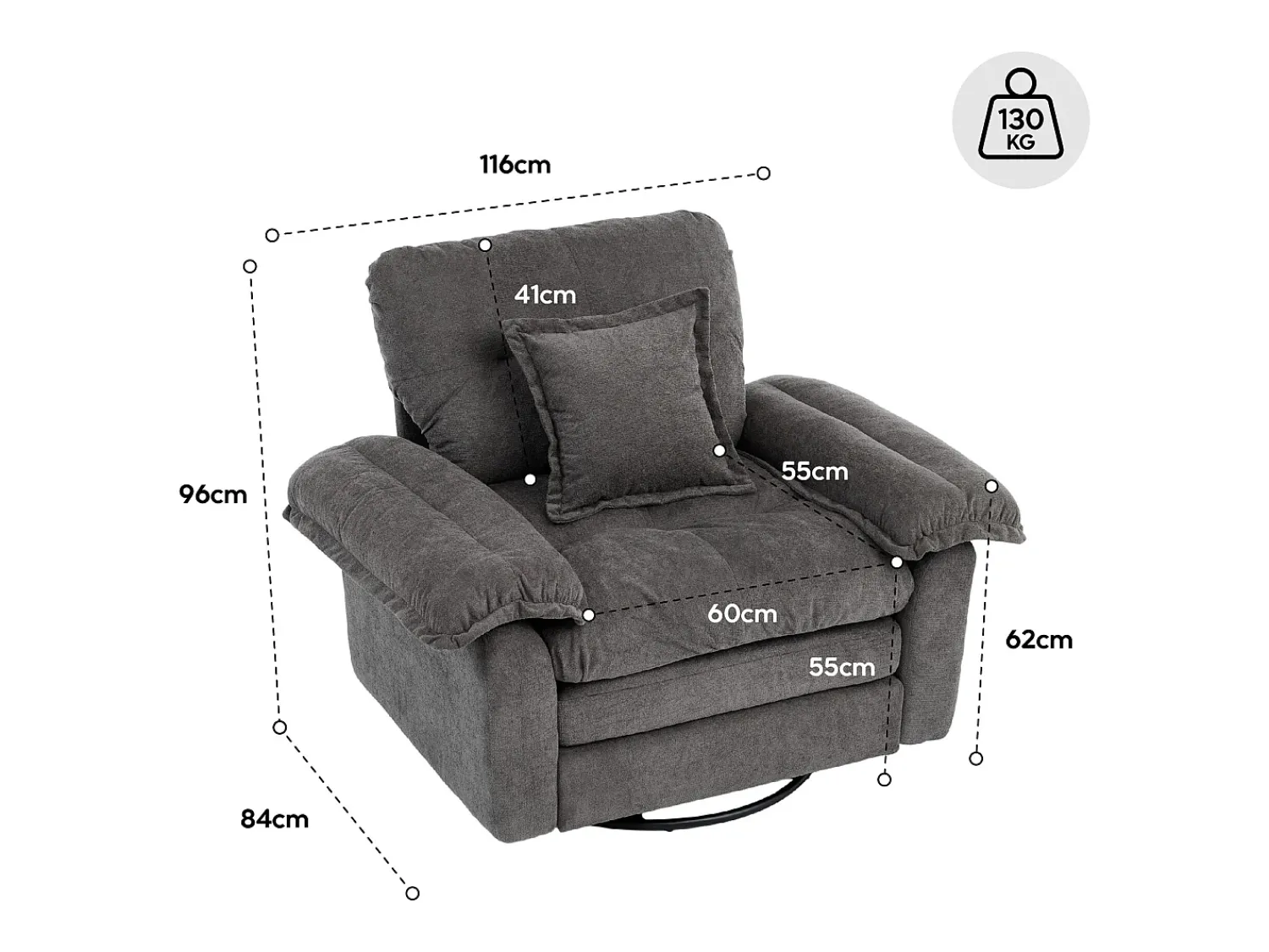 Hauss Spole Poltrona giratória em tecido chenille com almofada - Ideal para sala de estar, quarto e escritório.^ Poltrona