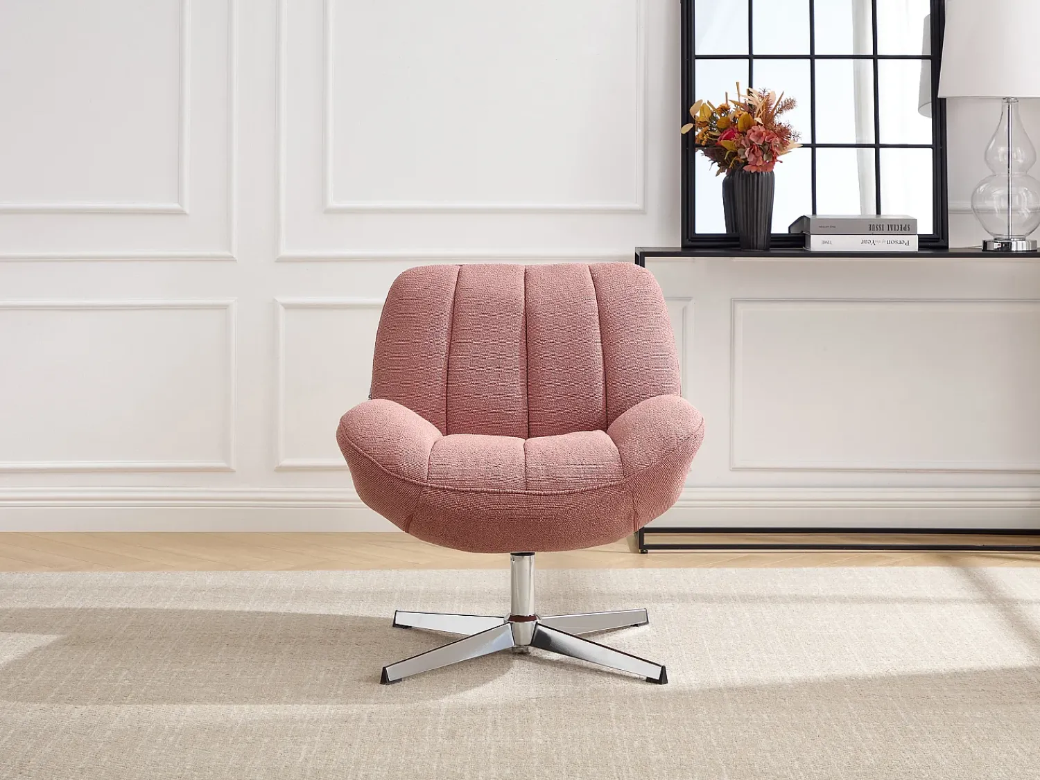 Poltrona*Vente-unique Poltrona giratória em tecido texturizado VOLABO Rosa