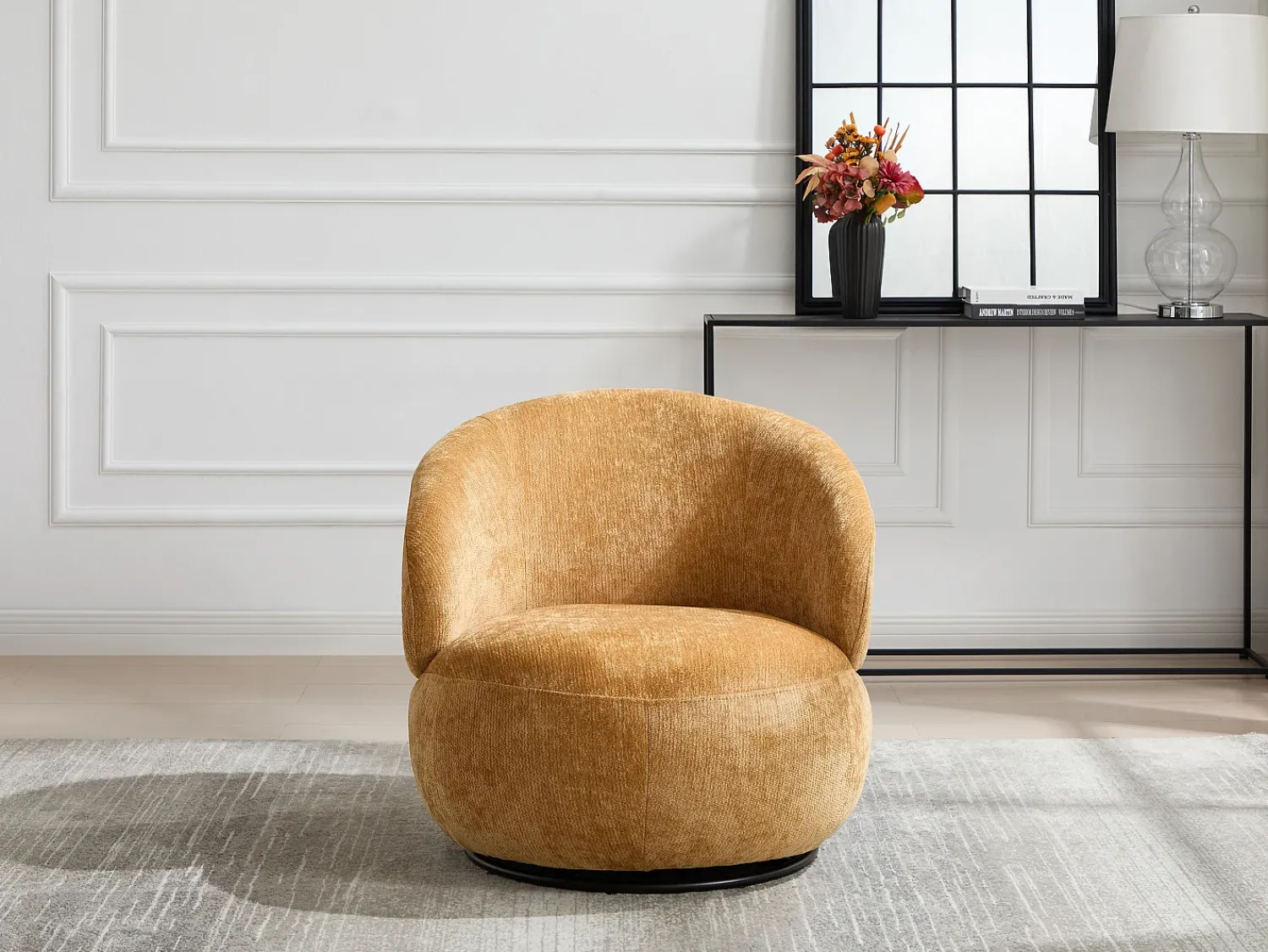 Poltrona*Vente-unique Poltrona giratória em tecido texturizado cor LACAZO Amarelo mostarda