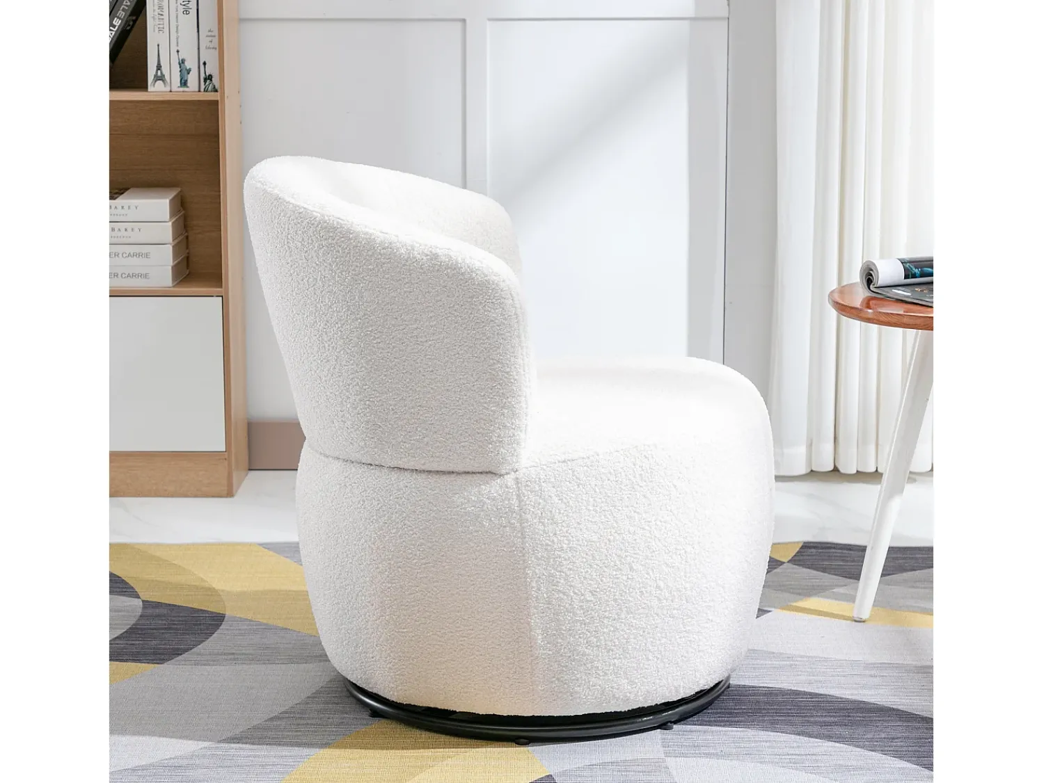 Poltrona|Merax Poltrona giratória manual, cadeira com almofada lombar, tecido felpudo, sem apoio de braço, branca Branco