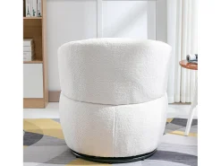 Poltrona|Merax Poltrona giratória manual, cadeira com almofada lombar, tecido felpudo, sem apoio de braço, branca Branco