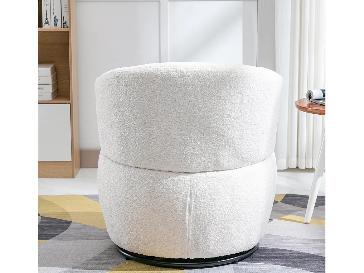 Poltrona|Merax Poltrona giratória manual, cadeira com almofada lombar, tecido felpudo, sem apoio de braço, branca Branco