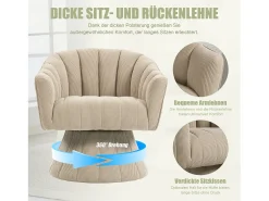 Merax Poltrona giratória moderna 360° - 70 x 66 x 72 cm - com assento e encosto ergonômicos + apoios de braço - veludo - cáqui^ Poltrona