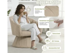 Merax Poltrona giratória moderna 360° - 70 x 66 x 72 cm - com assento e encosto ergonômicos + apoios de braço - veludo - cáqui^ Poltrona