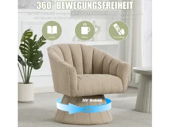 Merax Poltrona giratória moderna 360° - 70 x 66 x 72 cm - com assento e encosto ergonômicos + apoios de braço - veludo - cáqui^ Poltrona