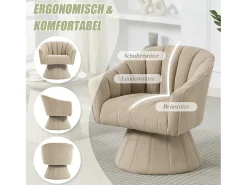 Merax Poltrona giratória moderna 360° - 70 x 66 x 72 cm - com assento e encosto ergonômicos + apoios de braço - veludo - cáqui^ Poltrona