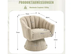 Merax Poltrona giratória moderna 360° - 70 x 66 x 72 cm - com assento e encosto ergonômicos + apoios de braço - veludo - cáqui^ Poltrona