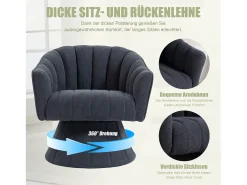 Poltrona*Merax Poltrona giratória moderna 360° - 70 x 66 x 72 cm - com assento e encosto ergonômicos + apoios de braço - veludo - cinza escuro Cinzento