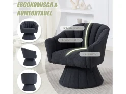 Poltrona*Merax Poltrona giratória moderna 360° - 70 x 66 x 72 cm - com assento e encosto ergonômicos + apoios de braço - veludo - cinza escuro Cinzento
