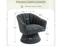 Poltrona*Merax Poltrona giratória moderna 360° - 70 x 66 x 72 cm - com assento e encosto ergonômicos + apoios de braço - veludo - cinza escuro Cinzento
