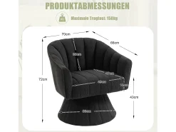 Merax Poltrona giratória moderna 360° - 70 x 66 x 72 cm - com assento e encosto ergonômicos + apoios de braço - veludo - preta^ Poltrona