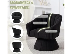 Merax Poltrona giratória moderna 360° - 70 x 66 x 72 cm - com assento e encosto ergonômicos + apoios de braço - veludo - preta^ Poltrona