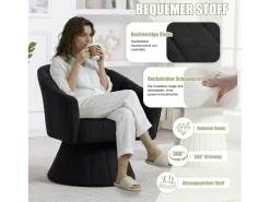 Merax Poltrona giratória moderna 360° - 70 x 66 x 72 cm - com assento e encosto ergonômicos + apoios de braço - veludo - preta^ Poltrona