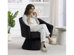 Merax Poltrona giratória moderna 360° - 70 x 66 x 72 cm - com assento e encosto ergonômicos + apoios de braço - veludo - preta^ Poltrona