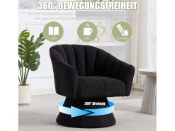Merax Poltrona giratória moderna 360° - 70 x 66 x 72 cm - com assento e encosto ergonômicos + apoios de braço - veludo - preta^ Poltrona