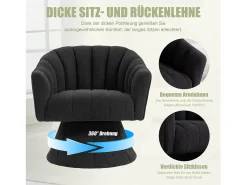 Merax Poltrona giratória moderna 360° - 70 x 66 x 72 cm - com assento e encosto ergonômicos + apoios de braço - veludo - preta^ Poltrona