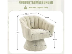 Poltrona*Merax Poltrona giratória moderna 360° - 70 x 66 x 72 cm - com assento e encosto ergonômicos + apoios de braço - veludo - Bege