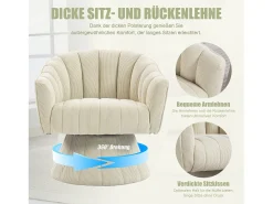 Poltrona*Merax Poltrona giratória moderna 360° - 70 x 66 x 72 cm - com assento e encosto ergonômicos + apoios de braço - veludo - Bege