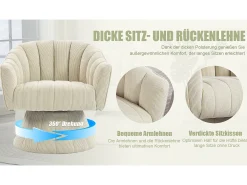 Poltrona*Merax Poltrona giratória moderna 360° - 70 x 66 x 72 cm - com assento e encosto ergonômicos + apoios de braço - veludo - Bege