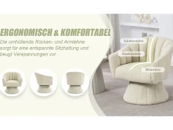 Poltrona*Merax Poltrona giratória moderna 360° - 70 x 66 x 72 cm - com assento e encosto ergonômicos + apoios de braço - veludo - Bege