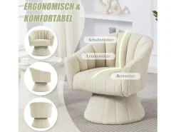 Poltrona*Merax Poltrona giratória moderna 360° - 70 x 66 x 72 cm - com assento e encosto ergonômicos + apoios de braço - veludo - Bege