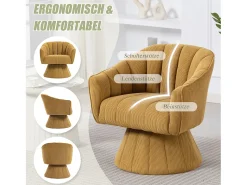 Poltrona|Merax Poltrona giratória moderna 360° - 70 x 66 x 72 cm - com assento e encosto ergonômicos + apoios de braço - veludo - Amarela Amarelo