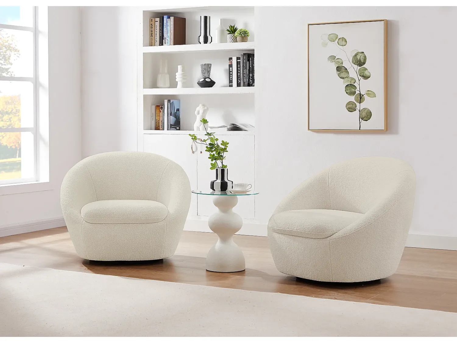 Outlet Vente-unique Poltrona giratória redonda em tecido bouclé LACARA Branco