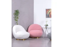 Poltrona*Nest Dream Poltrona giratório de design estofado em algodão - Corsica - Branco