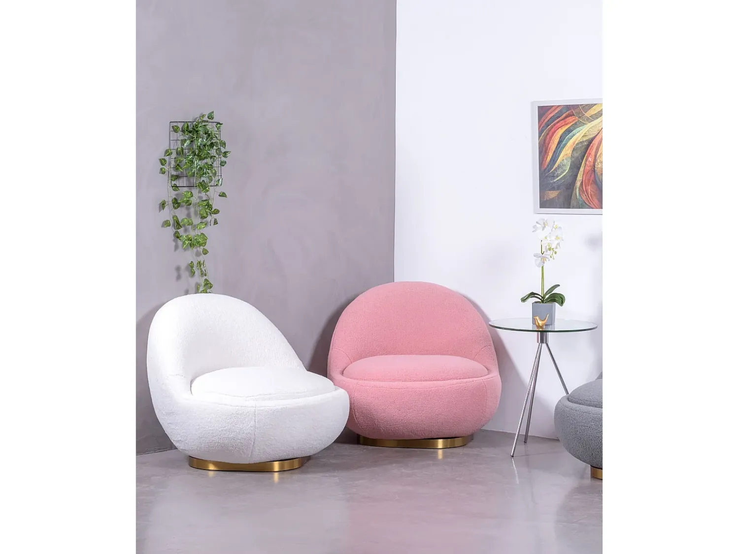 Poltrona*Nest Dream Poltrona giratório de design estofado em algodão - Corsica - Branco