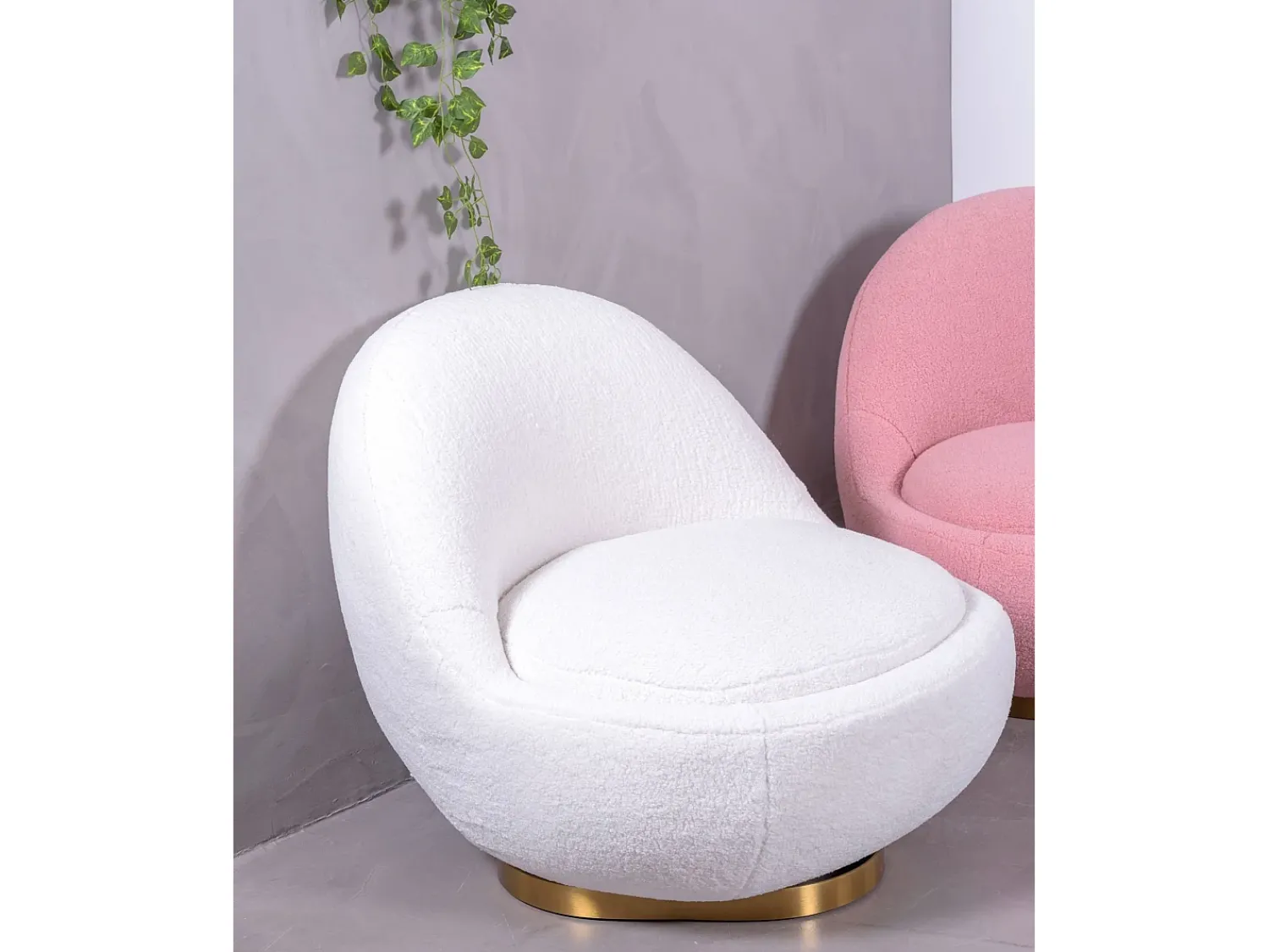 Poltrona*Nest Dream Poltrona giratório de design estofado em algodão - Corsica - Branco